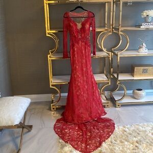 Tarik Ediz Red Lace Gown - New without tags
